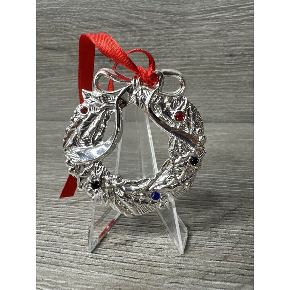 Lenox Jeweled Silver Wreath Charm Christmas Tree Ornament Decoration SKU #867328